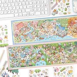 Pastel cartoon accordion landscape stickers with cute animals for DIY scrapbooking