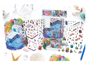 Detail of Deep Sea Concert themed 2.5D deco scene stickers with coral and music motifs