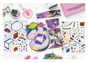 Detail of space station theme 2.5D stickers set with DIY scene building components