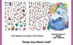 Detail of Deep Sea Concert PET stickers with background card for DIY journaling