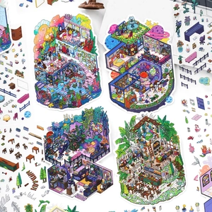Infeelme Deco Scene Stickers Isometric Fantasy Room Interior DIY Journaling Scrapbooking PET Material Decorative Stickers