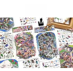 Détail du lot de stickers 2.5D scènes de chambre créatives pour décoration de journal DIY