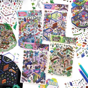 Infeelme Deco Scene Stickers with isometric illustrations for scrapbooking and creative journals