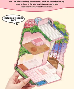 Gros plan d'une carte décor rose avec illustration de maison 3D faite à la main