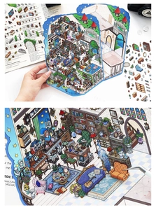 Détails macro des autocollants de maison miniature 3D pour scrapbooking et projets DIY