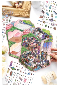 Autocollant de maison miniature 2.5D détaillé avec pièces 3D dessinées pour loisirs créatifs