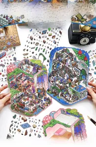 Vue détaillée d'autocollants esthétiques dessinés à la main pour le scrapbooking