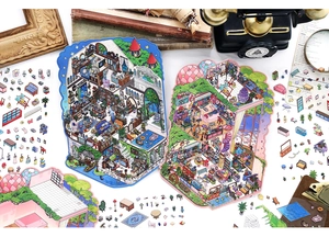 Détail de stickers 2.5D pour scrapbooking avec motifs de maisons de poupées vintage