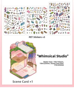Ensemble d'autocollants PET 2,5D détaillés sur le thème atelier d'art pour scrapbooking