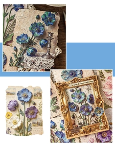 Makro-Detail von geprägtem Blumen-Spezialpapier mit Buchdruck-Textur für Scrapbooking