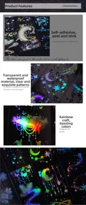 Détail de ruban PET imperméable avec motifs holographiques d'étoiles, lunes et papillons