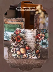 Detail showing 3D vintage cardstock sticker with fall botanical illustration and thick texture