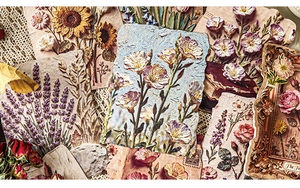 Detaillierte Reliefstruktur von Scrapbook-Stickern mit Vintage-Ölgemälde-Blumenmuster