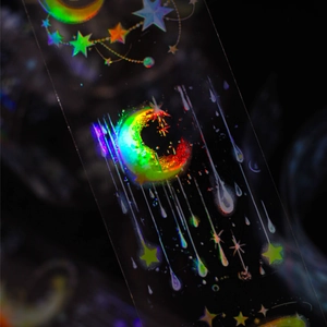 Laser PET decoratieve tape met maan en sterren op een zwarte achtergrond