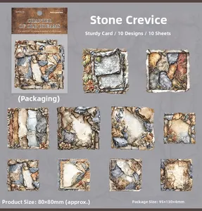 Vintage stone texture card set for scrapbooking, 10 unique 80x80mm aesthetic paper designs