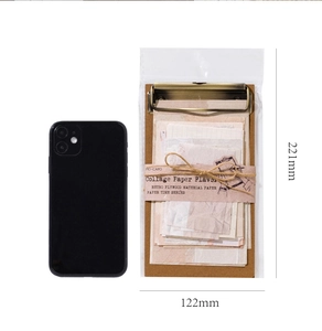 Vintage Collagen Papier-Set 221mmx122mm im Größenvergleich mit einem Smartphone