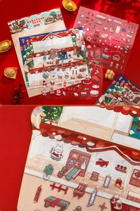 Kit adesivi 3D scena di Capodanno con casa tradizionale cinese e decorazioni festive
