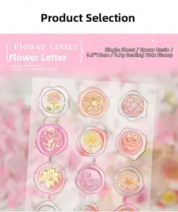 Detail of epoxy resin flower stickers with gold foil stamping for DIY scrapbooking decor