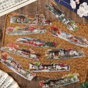 Traditional Chinese courtyard architectural stickers for DIY scrapbooking and planners