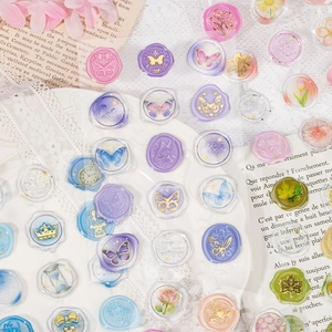 Vintage wax seal stickers with gold foil, 3D floral and butterfly designs for DIY