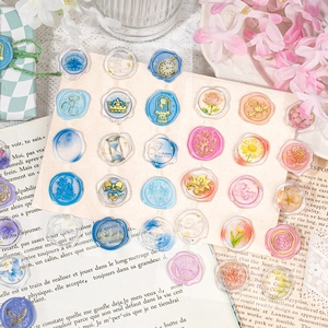 Vintage floral wax seal stickers set with gold edges for DIY scrapbooking and journals