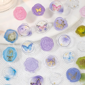 Floral wax seal stickers with gold foil and butterflies for DIY scrapbook decoration