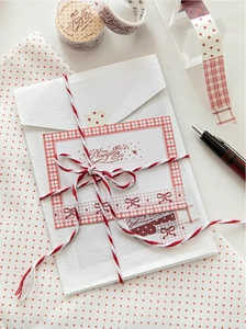 Detail of red festive masking tape with polka dots and patterns for scrapbooking