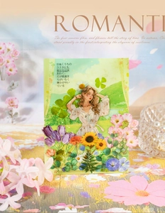 Detail of forest style romantic flower stickers with lady illustration and floral elements