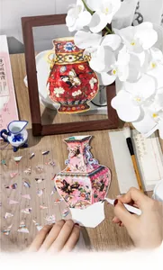 DIY art kit featuring Chinese porcelain PET stickers with a wooden frame and tools