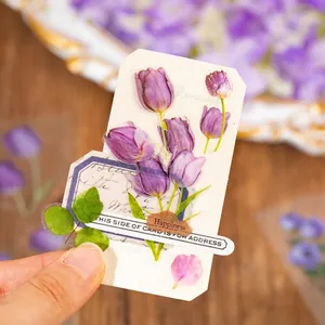 Romantic floral transparent sticker set with purple tulips for DIY journaling and crafts