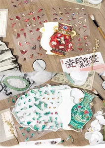 Detail of DIY PET stickers with Chinese porcelain motifs and numbered guide for assembly