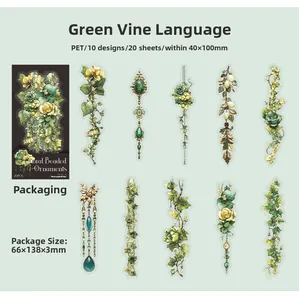 Detailed set of floral and jewel PET stickers with vintage aesthetic for scrapbooking