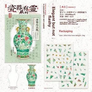 Detail of PET stickers featuring traditional Chinese porcelain motifs for DIY journals