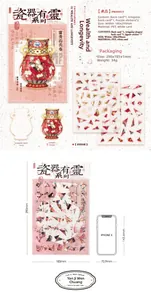 Detail of PET puzzle stickers featuring Chinese porcelain patterns with size comparison