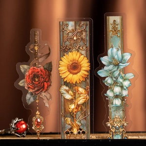 Vintage floral sticker set with roses and sunflowers on retro brown textured fabric