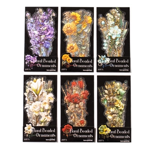 Set of 6 packs floral themed DIY stickers with pearl bead designs for scrapbooking