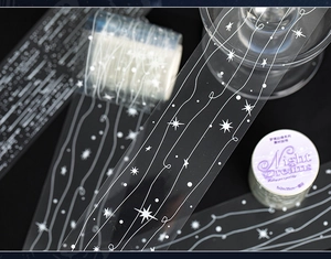 Macro shot of Dream Edge series PET tape with white star patterns on black backdrop