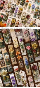 Detailed view of vintage floral bookmarks with ribbons and 3D textured paper craftsmanship