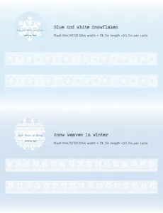Detail of blue snowflake and winter weave pattern PET decorative masking tapes