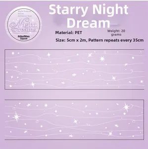 Detailed specs of Dreamy Purple PET Decorative Tape for DIY scrapbooking and cases