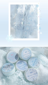 Detail of PET masking tape set with holographic winter snowflakes for DIY journals