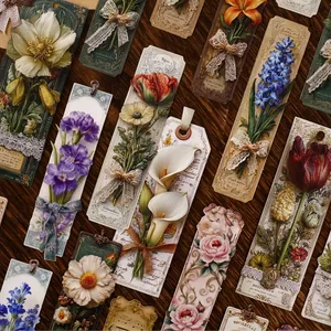 Retro vintage floral paper bookmarks and gift tags with lace and tulip details