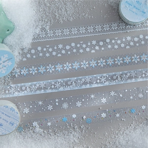 Winter snowflake theme PET decorative tape set with blue and white frozen crystal patterns