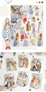 Detailed close-up of fashion illustration PET stickers featuring elegant outfit aesthetics