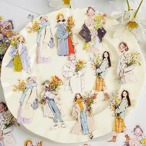 20pcs fashion aesthetics stickers with hand-drawn urban female characters and flowers