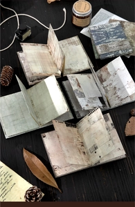 Close-up of vintage kraft paper diary with artistic textures and retro typography details