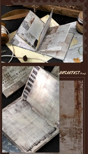 Close-up of vintage collage material paper with burnt edges and retro newspaper textures