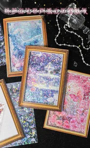 Laser hollow puzzle sticker with floral and butterfly design in a vintage frame