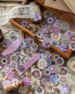 Macro shot of 50pcs vintage purple floral card stickers from Floral Whisper Series