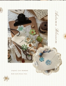 Detailed view of Autumn Blossom hard card stickers with vintage floral motifs and lace accents